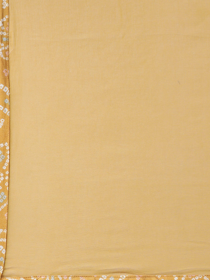Neerus Yellow printed kurta set with trouser and dupatta - detail view 3