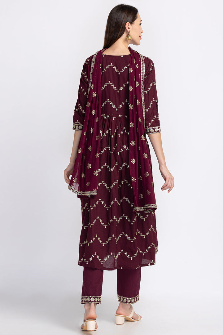 Neerus Multi floral embellished suit set with trousers and dupatta - side view
