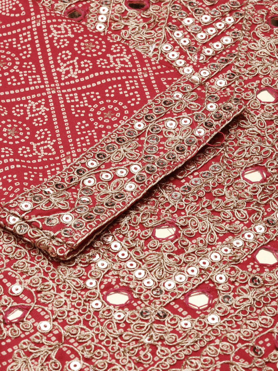 Neerus Red Viscose Rayon Printed Kurta Set with Trouser and Dupatta - detail view 2