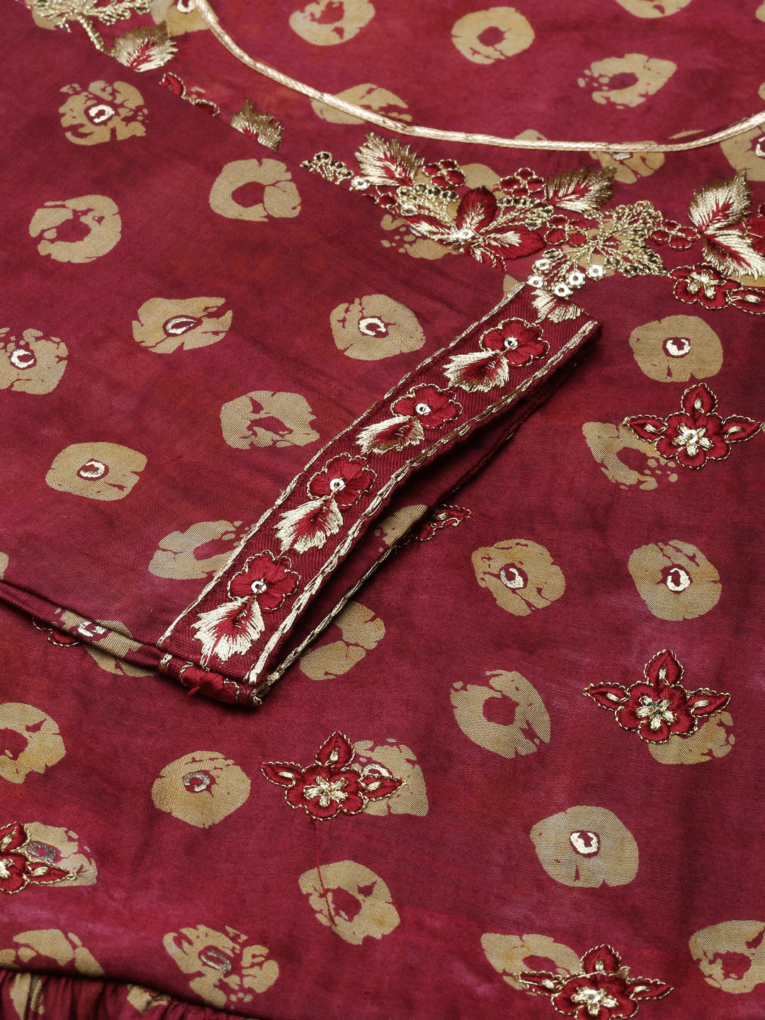 Neerus Pink printed kurta set with trouser and dupatta - detail view 2