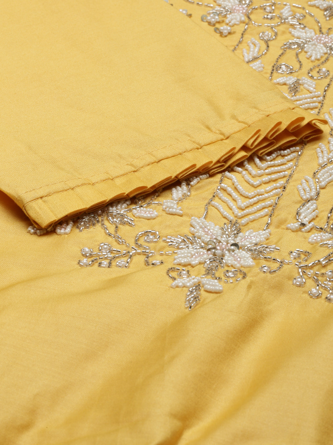 Neerus Yellow cotton solid kurta set with trouser and dupatta - detail view 2