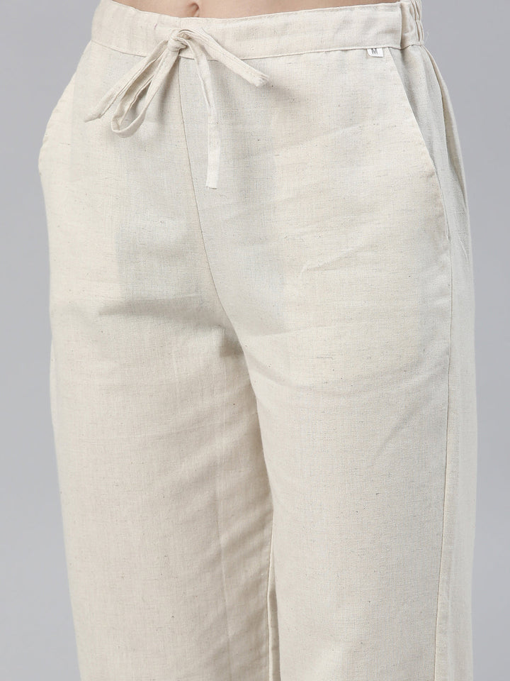 Neerus Pink cotton embroidered kurta set with trousers and dupatta - detail view 2