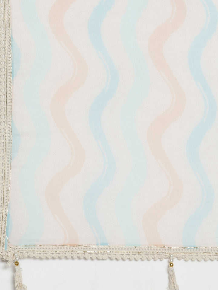 Neerus Beige Chanderi Cotton Printed Kurta Set - detail view 4