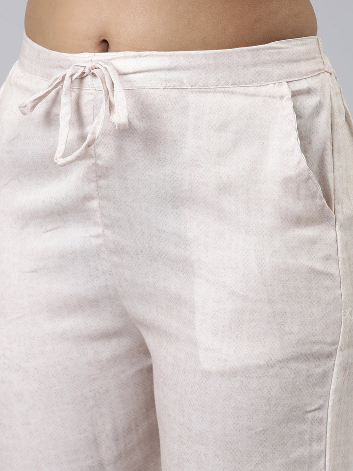 Neerus Beige Chanderi Cotton Printed Kurta Set - detail view 3
