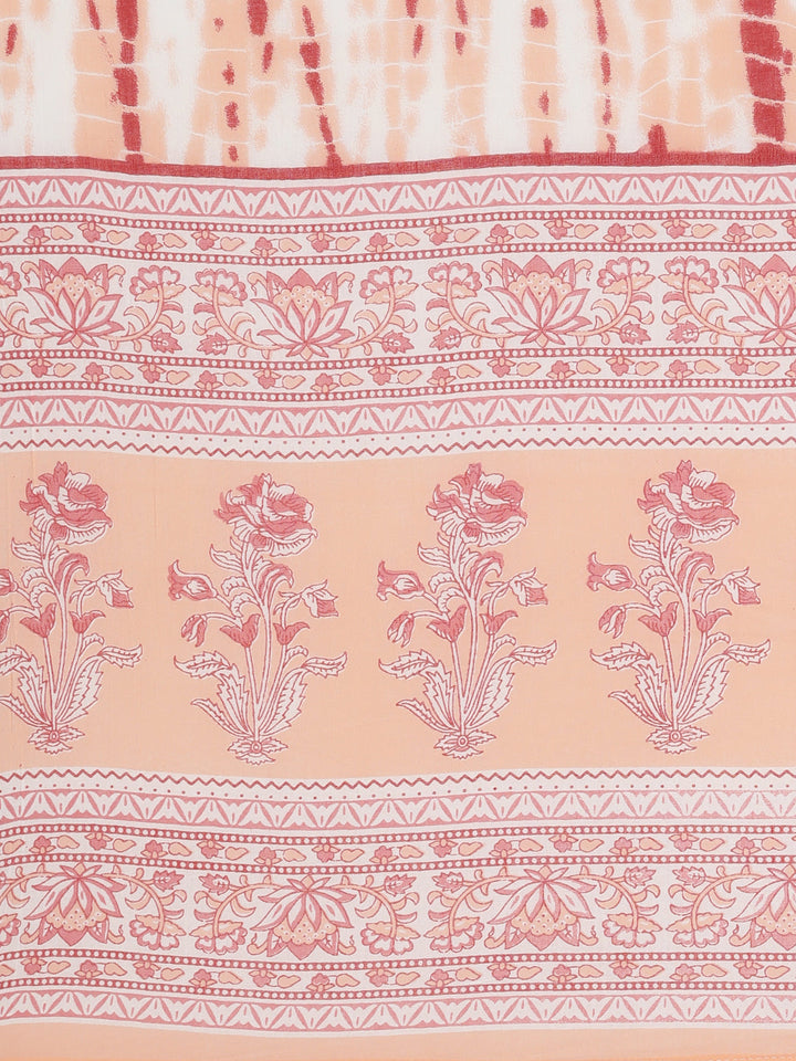 Neerus Orange cotton printed kurta set with trouser and dupatta - detail view 4