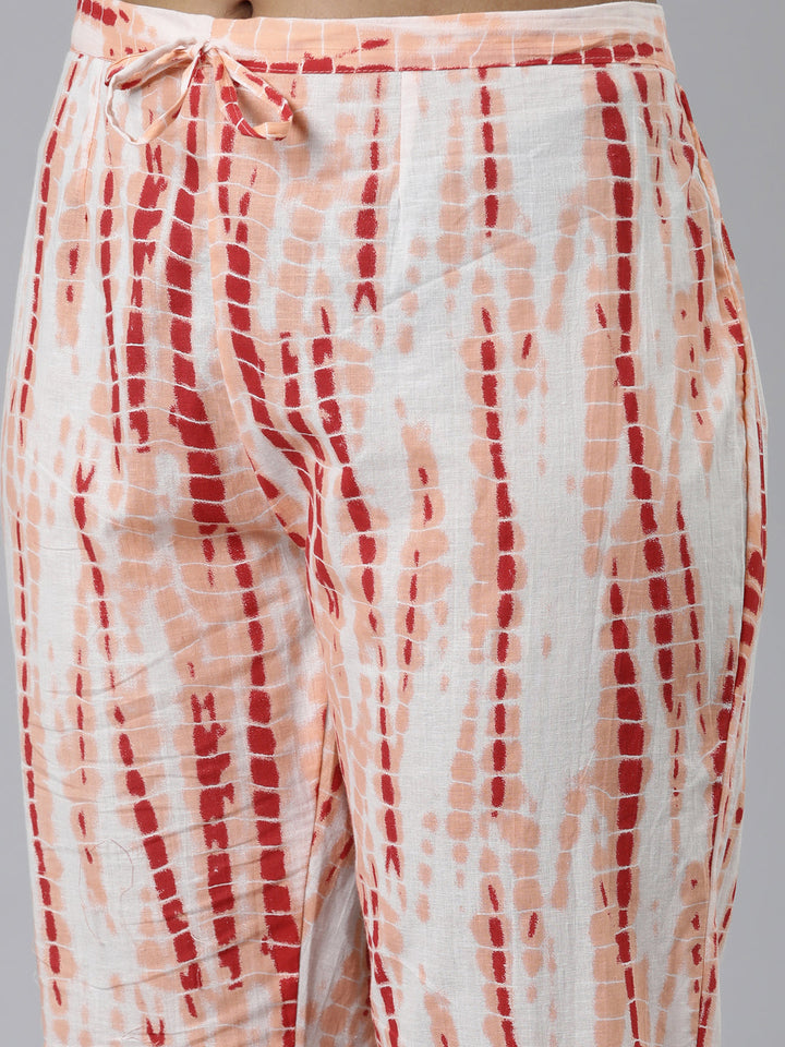 Neerus Orange cotton printed kurta set with trouser and dupatta - detail view 3