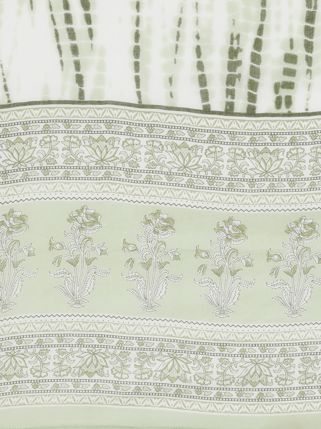 Neerus Green cotton printed kurta set with trousers and dupatta - detail view 4