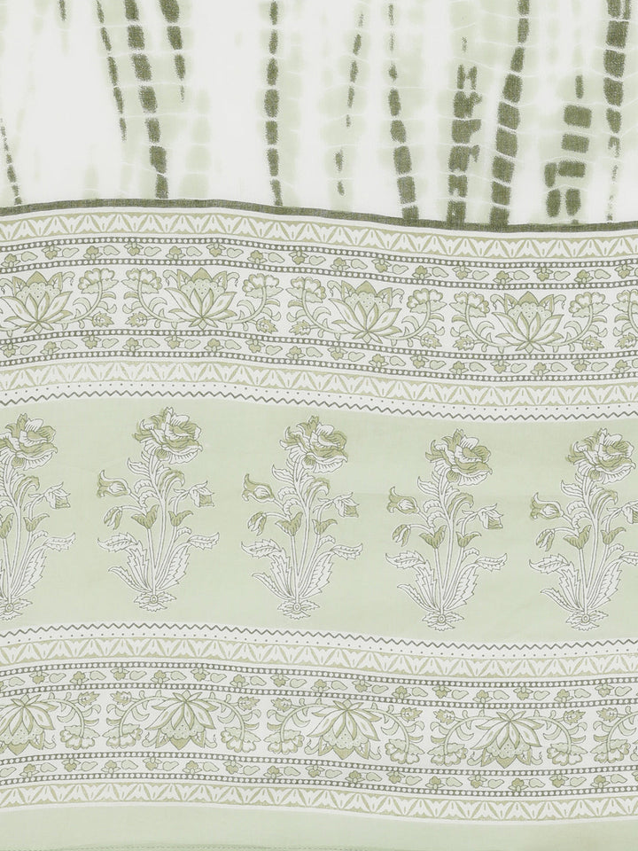 Neerus Green cotton printed kurta set with trousers and dupatta - detail view 4