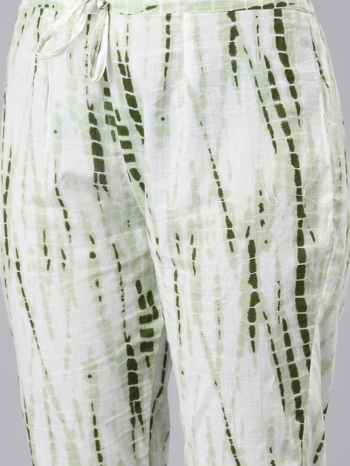 Neerus Green cotton printed kurta set with trousers and dupatta - detail view 3