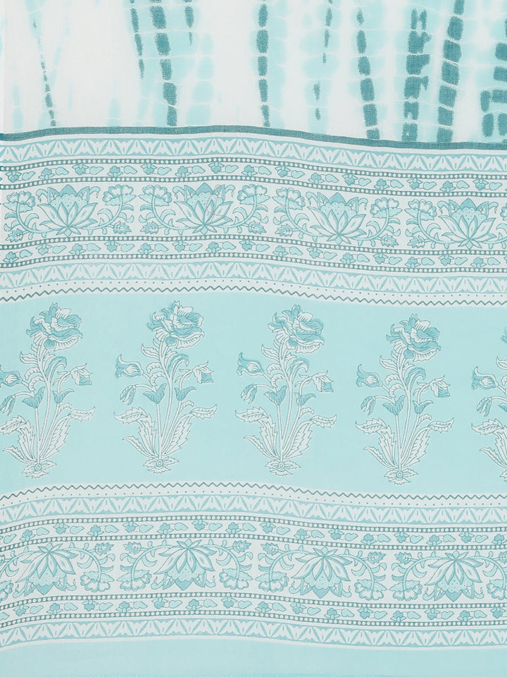 Neerus Green cotton printed kurta set with trouser and dupatta - detail view 4