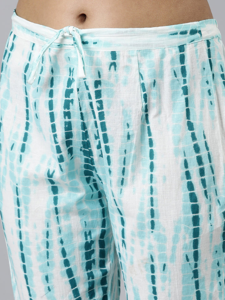 Neerus Green cotton printed kurta set with trouser and dupatta - detail view 3