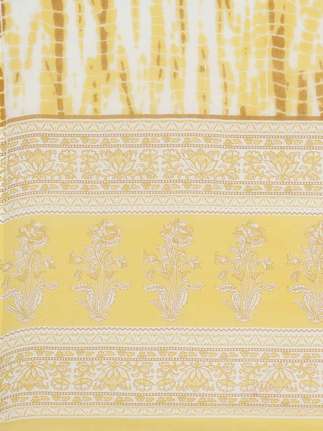 Neerus Yellow cotton printed kurta set with trouser and dupatta - detail view 4