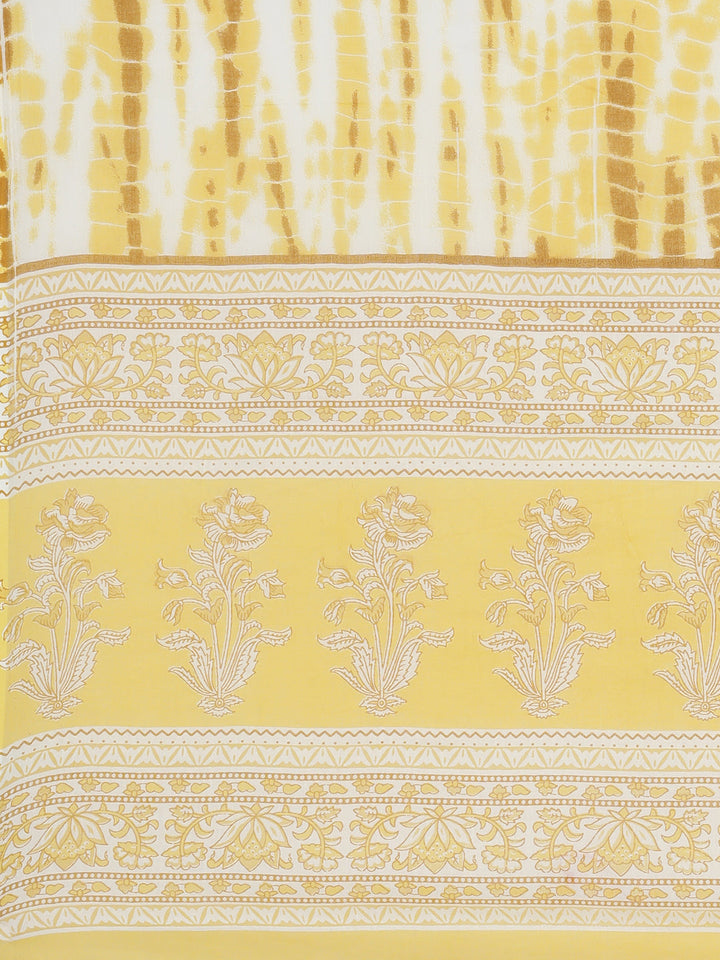 Neerus Yellow cotton printed kurta set with trouser and dupatta - detail view 4