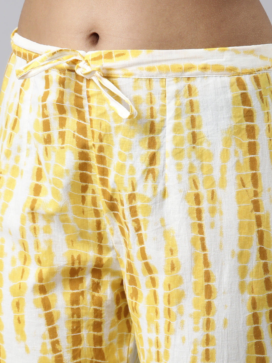 Neerus Yellow cotton printed kurta set with trouser and dupatta - detail view 3
