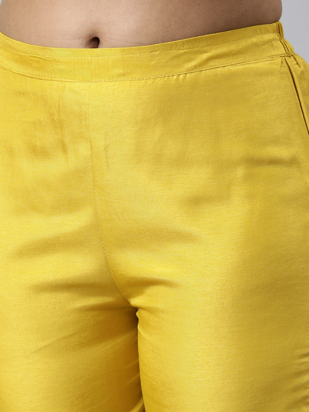 Neerus Yellow cotton printed kurta set with trouser and dupatta - detail view 2