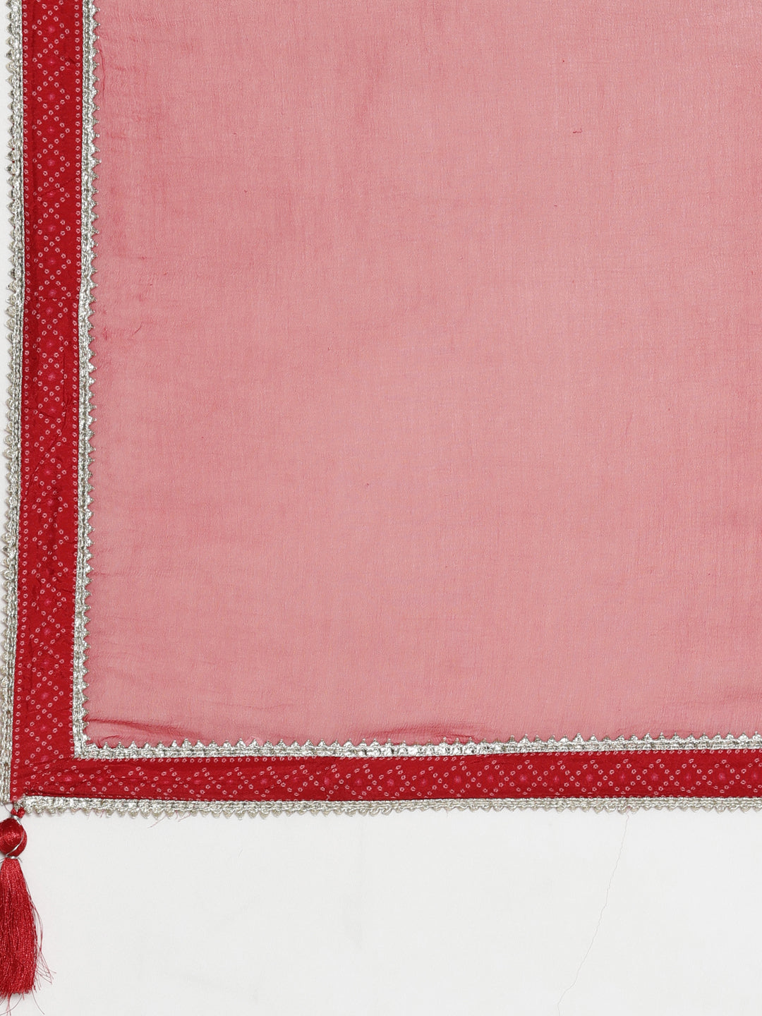 Neerus Red muslin printed kurta set with trouser and dupatta - detail view 3