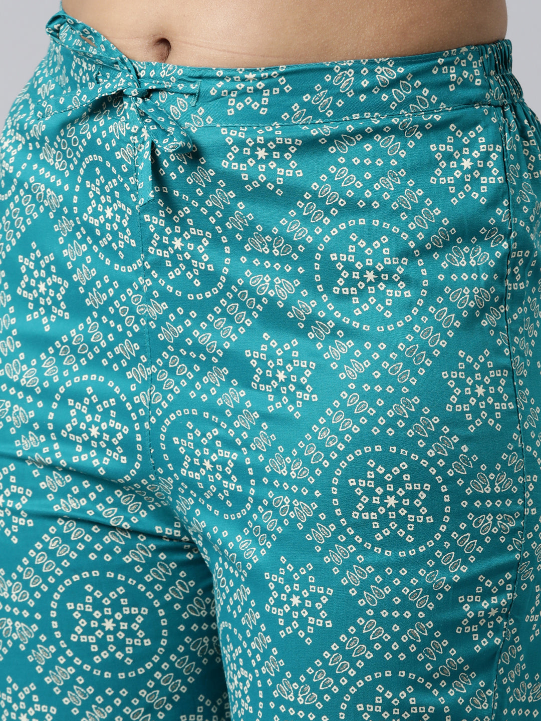 Neerus Blue printed kurta set with trouser and dupatta - detail view 3