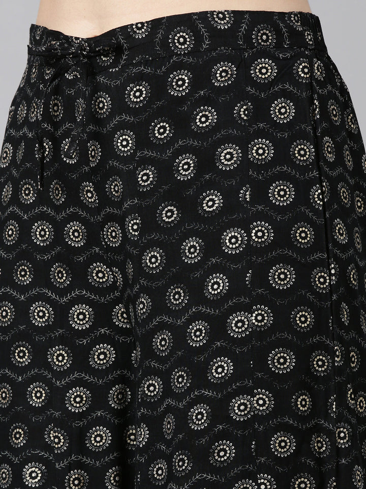Neerus Black printed straight kurta sharara set - detail view 3