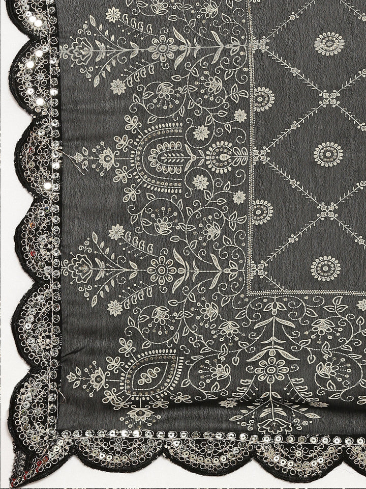 Neerus Black printed straight kurta sharara set - detail view 4