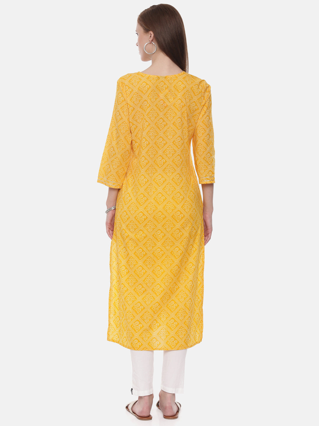 Neerus Yellow cotton printed straight kurta - detail view 2