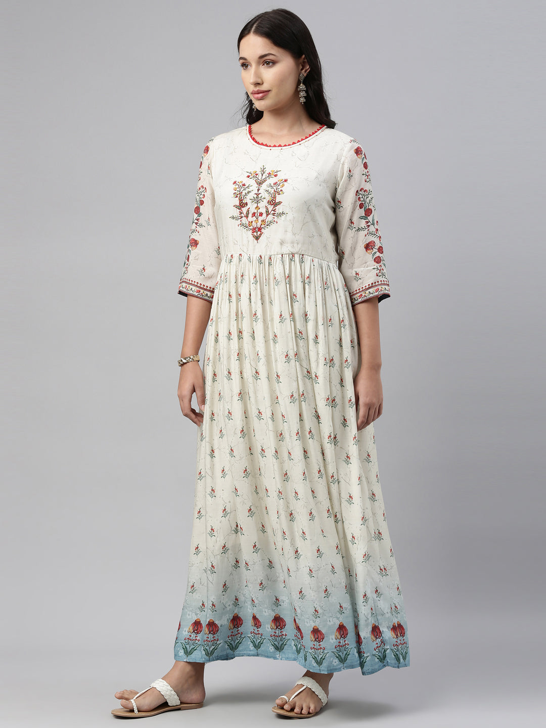 Neerus White muslin solid kurti - side view