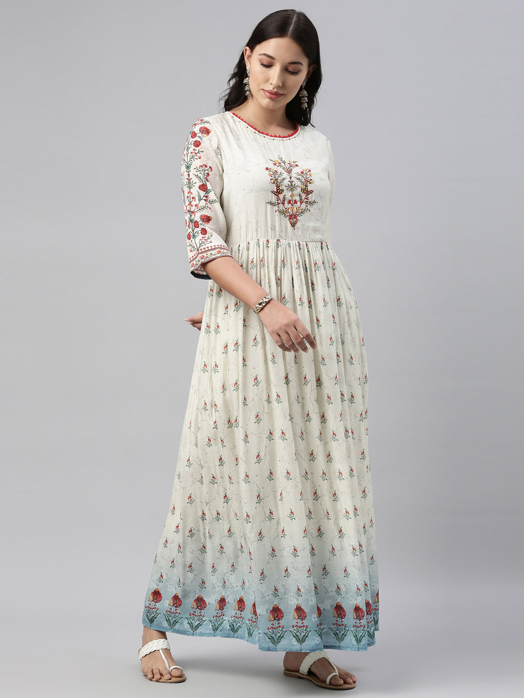 Neerus White muslin solid kurti - detail view 1