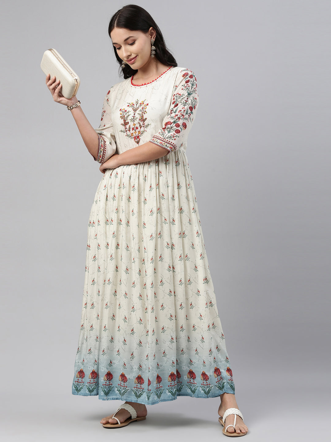Neerus White muslin solid kurti - front view