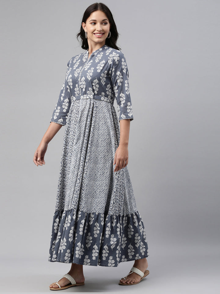Neerus Grey cotton solid kurti - front view