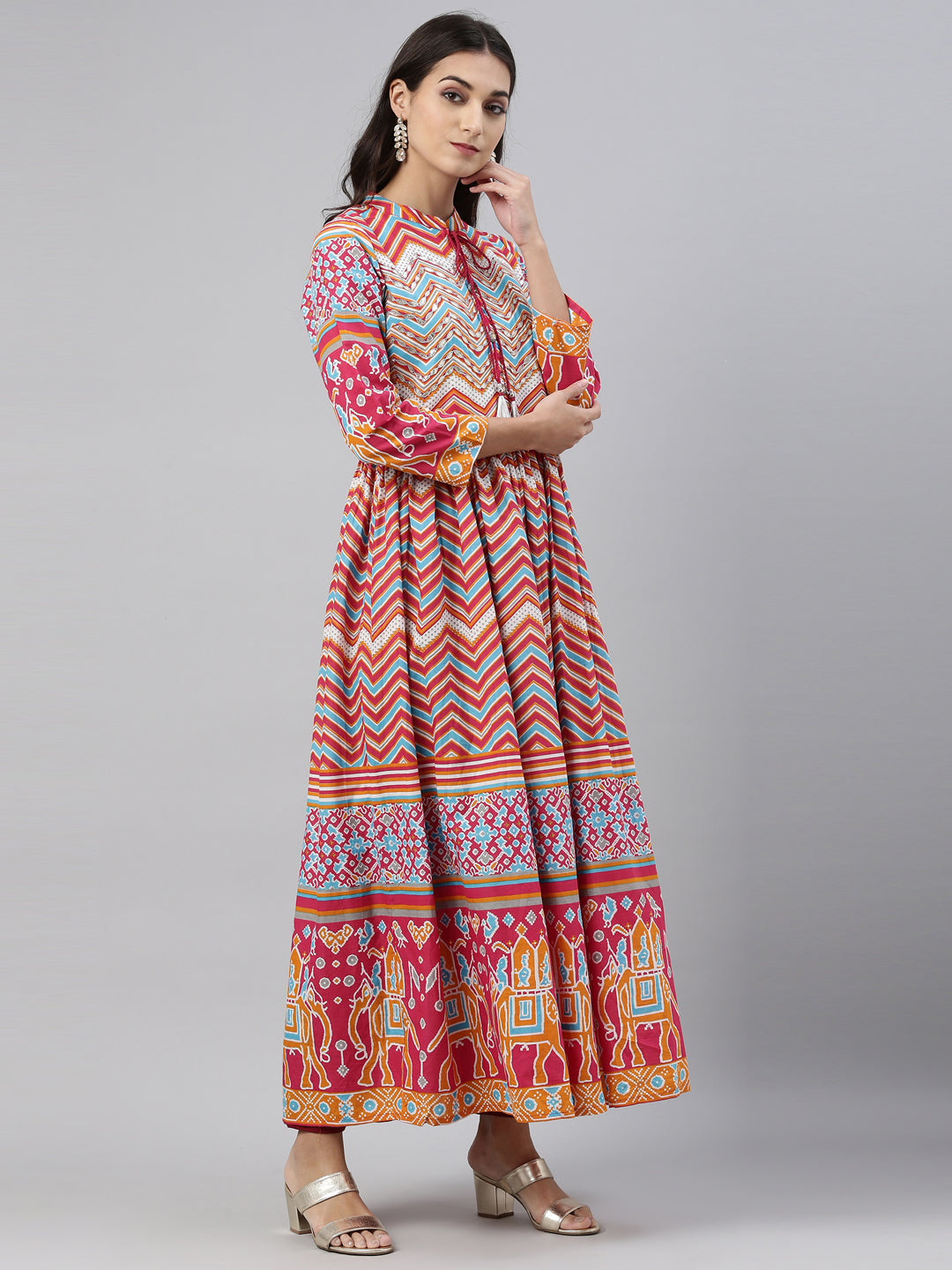 Neerus Multi cotton printed kurti tunic - side view