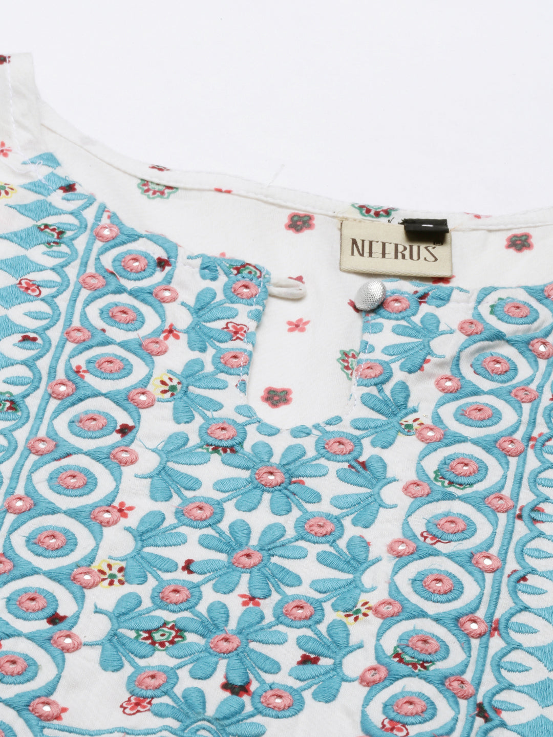 Neerus Green cotton solid kurti - detail view 5