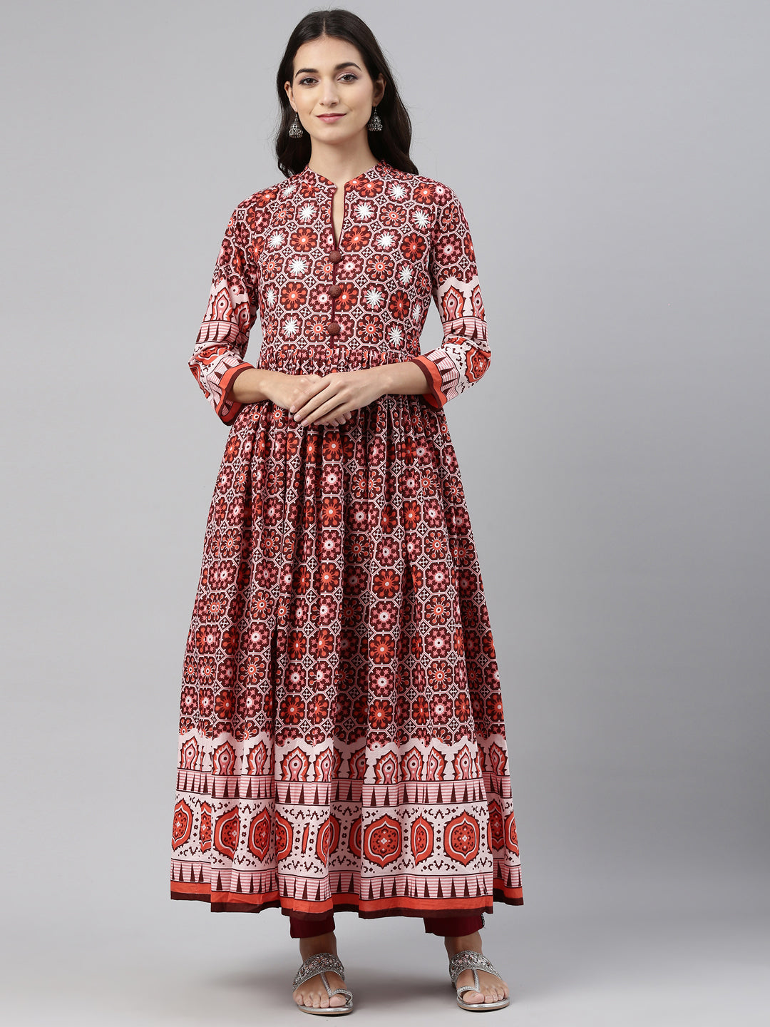 Neerus Maroon cotton solid kurti - detail view 5