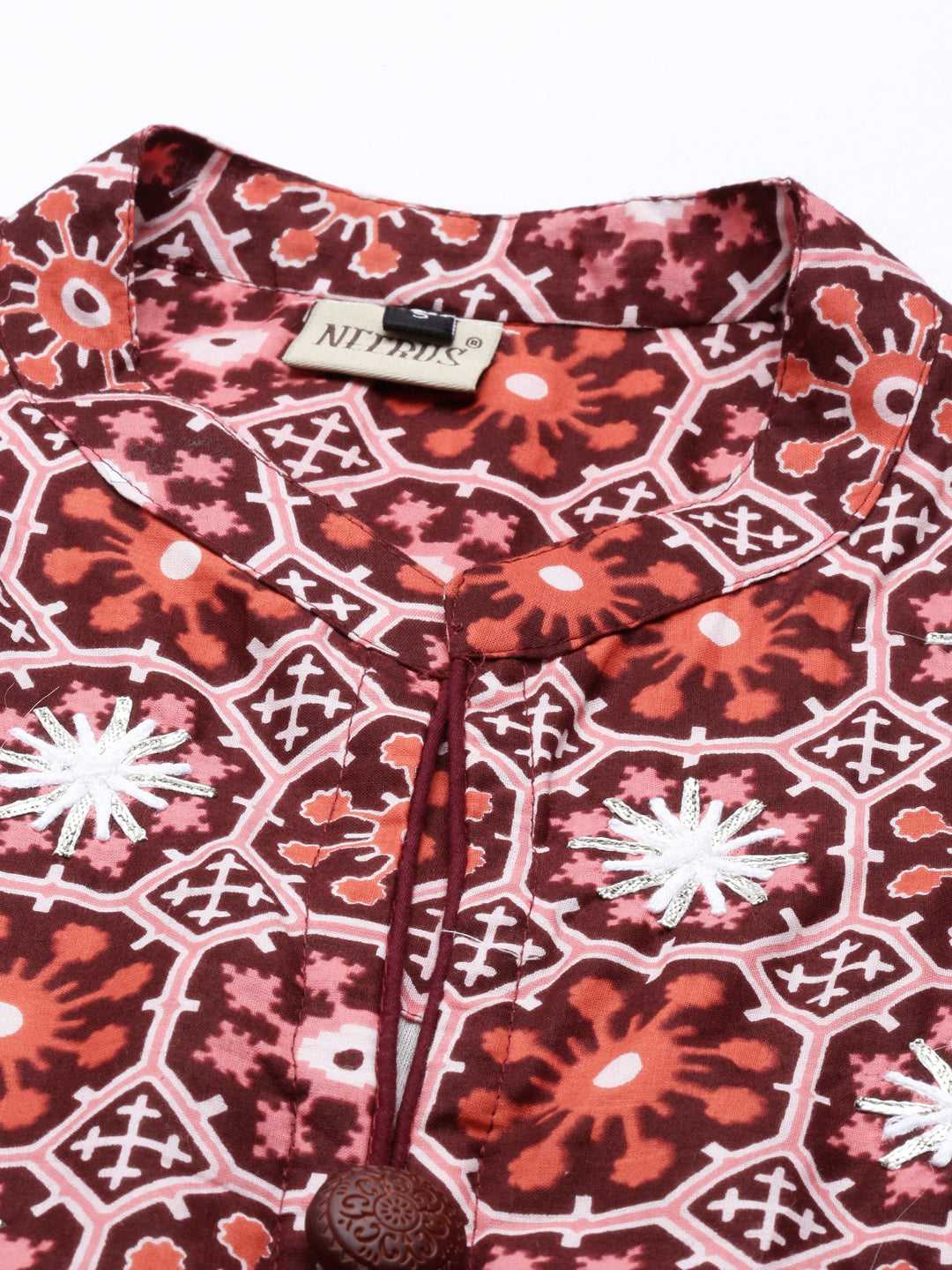 Neerus Maroon cotton solid kurti - back view