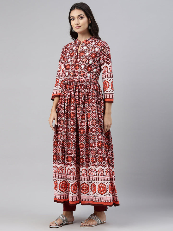 Neerus Maroon cotton solid kurti - detail view 1