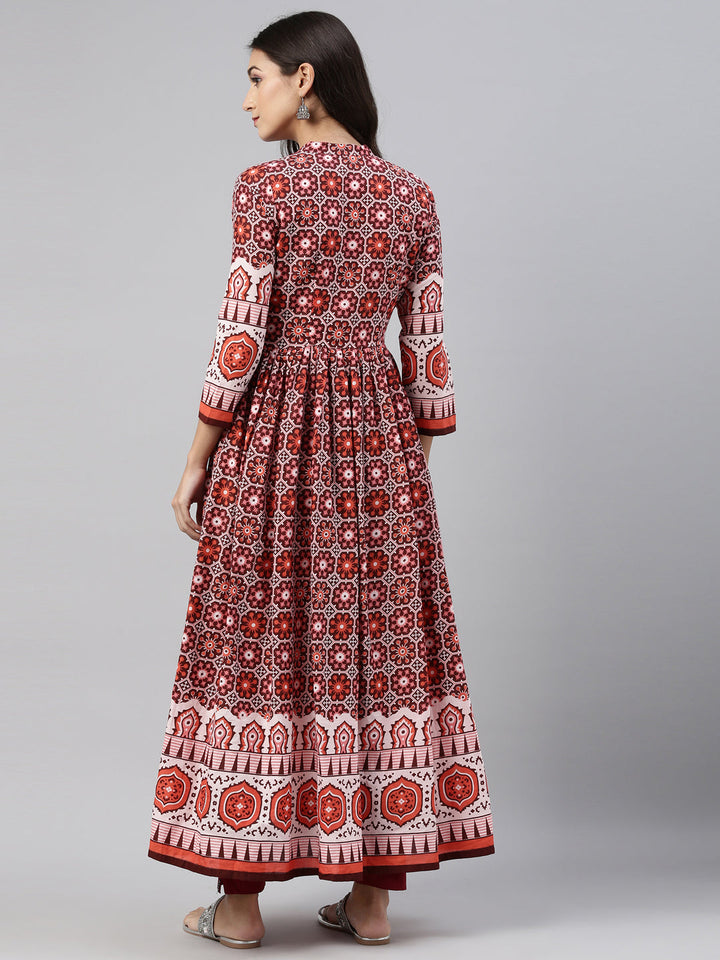 Neerus Maroon cotton solid kurti - detail view 3