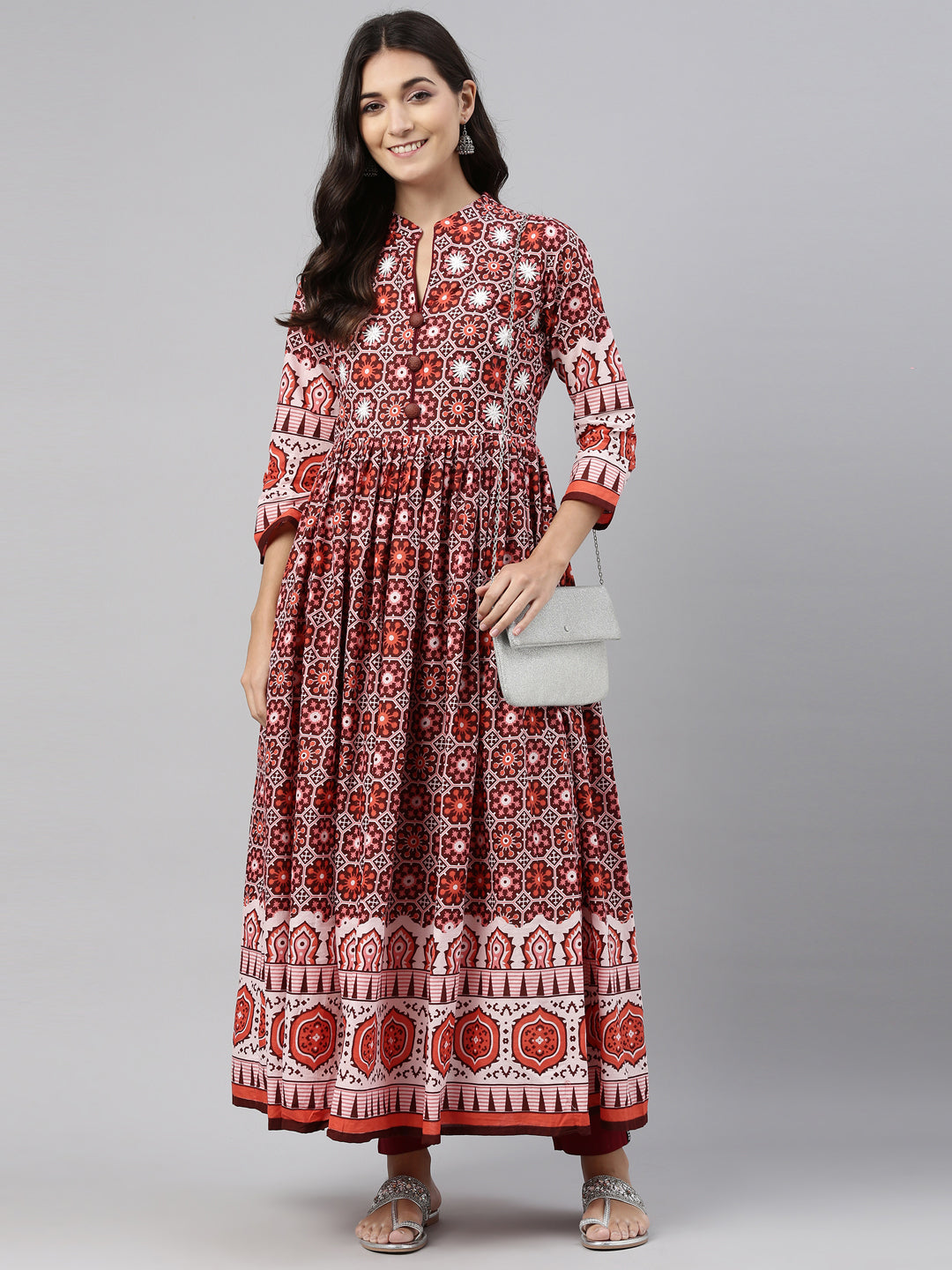 Neerus Maroon cotton solid kurti - front view