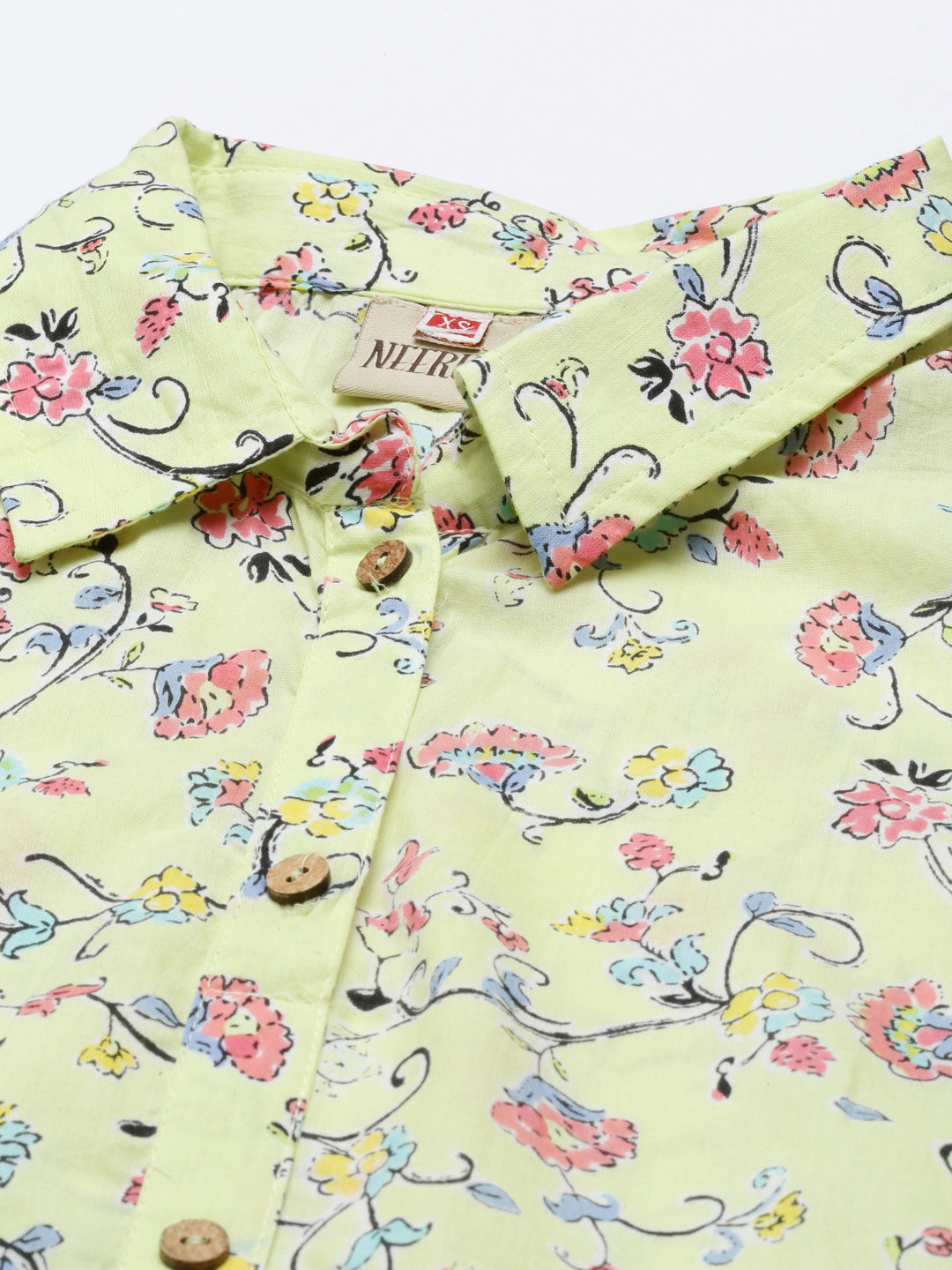 Neerus Yellow cotton printed anarkali kurti - back view