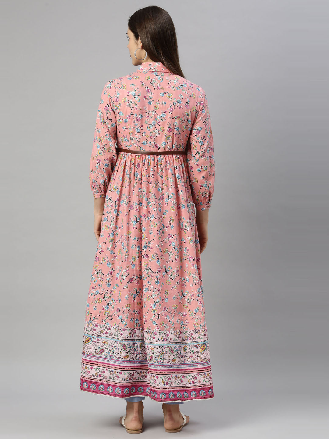 Neerus Pink cotton solid kurti tunic - detail view 3