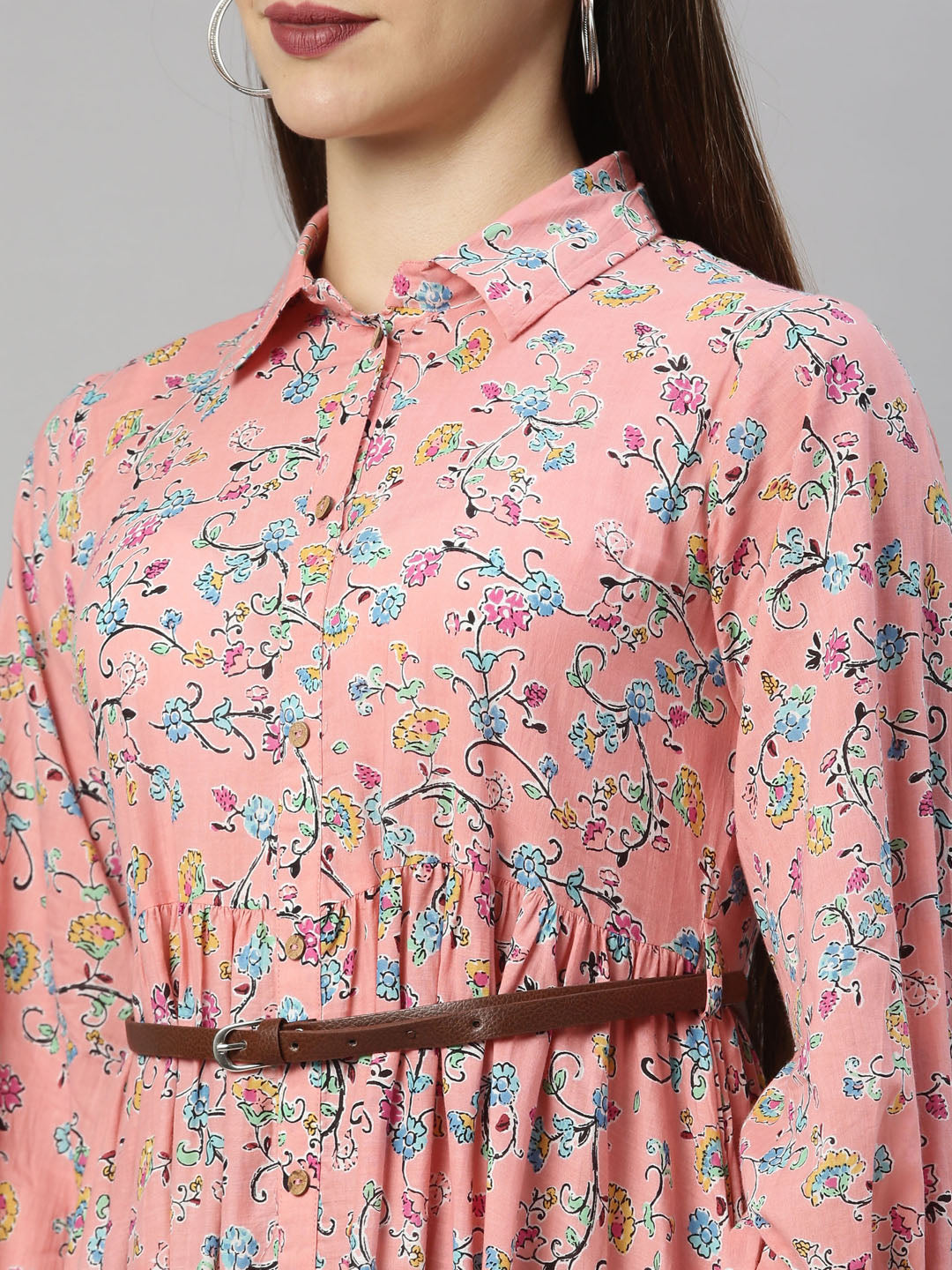 Neerus Pink cotton solid kurti tunic - detail view 5