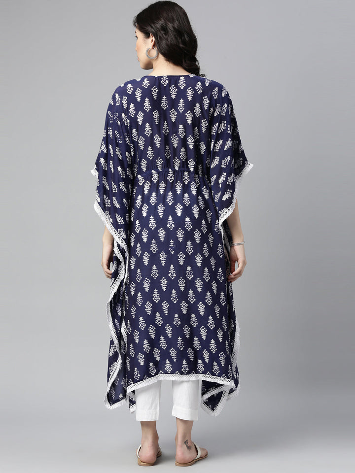 Neerus Blue muslin mirror work kaftan kurti - back view
