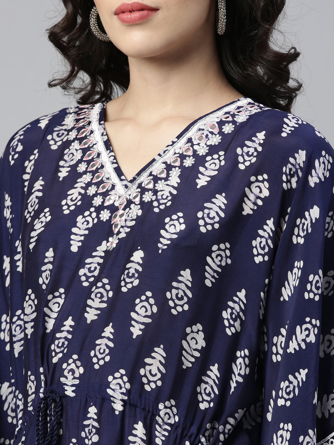 Neerus Blue muslin mirror work kaftan kurti - side view