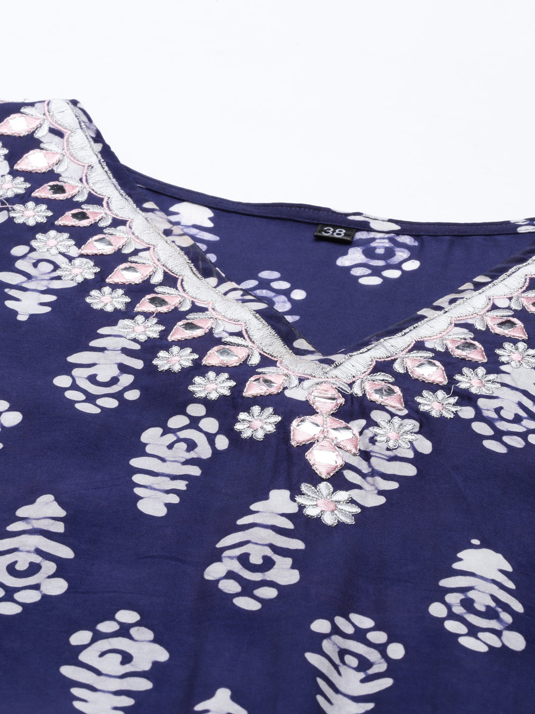 Neerus Blue muslin mirror work kaftan kurti - detail view 2