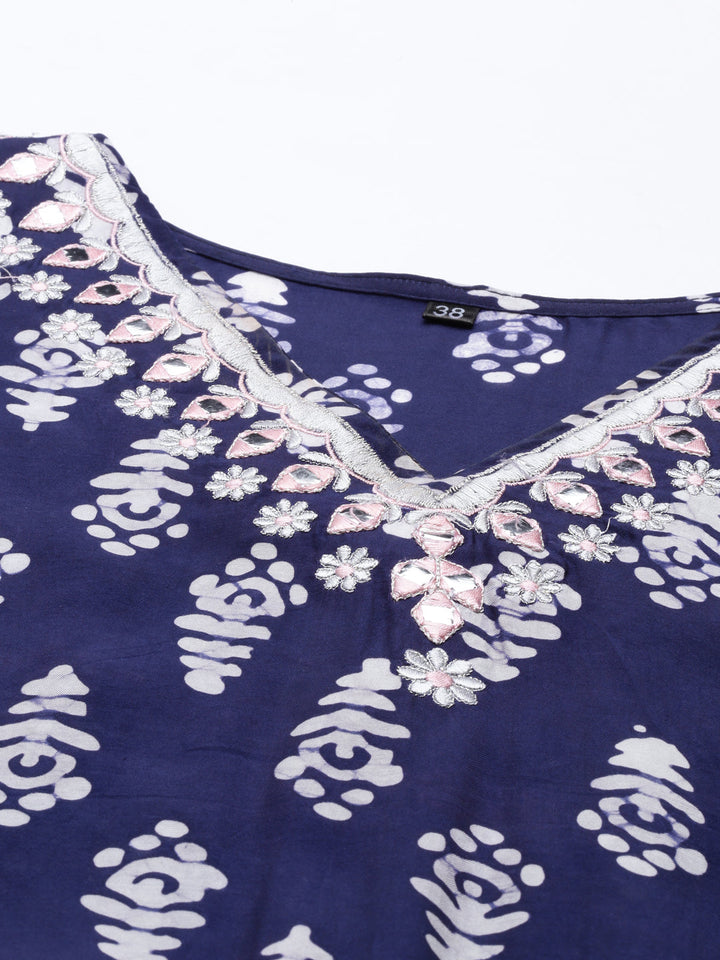 Neerus Blue muslin mirror work kaftan kurti - detail view 2