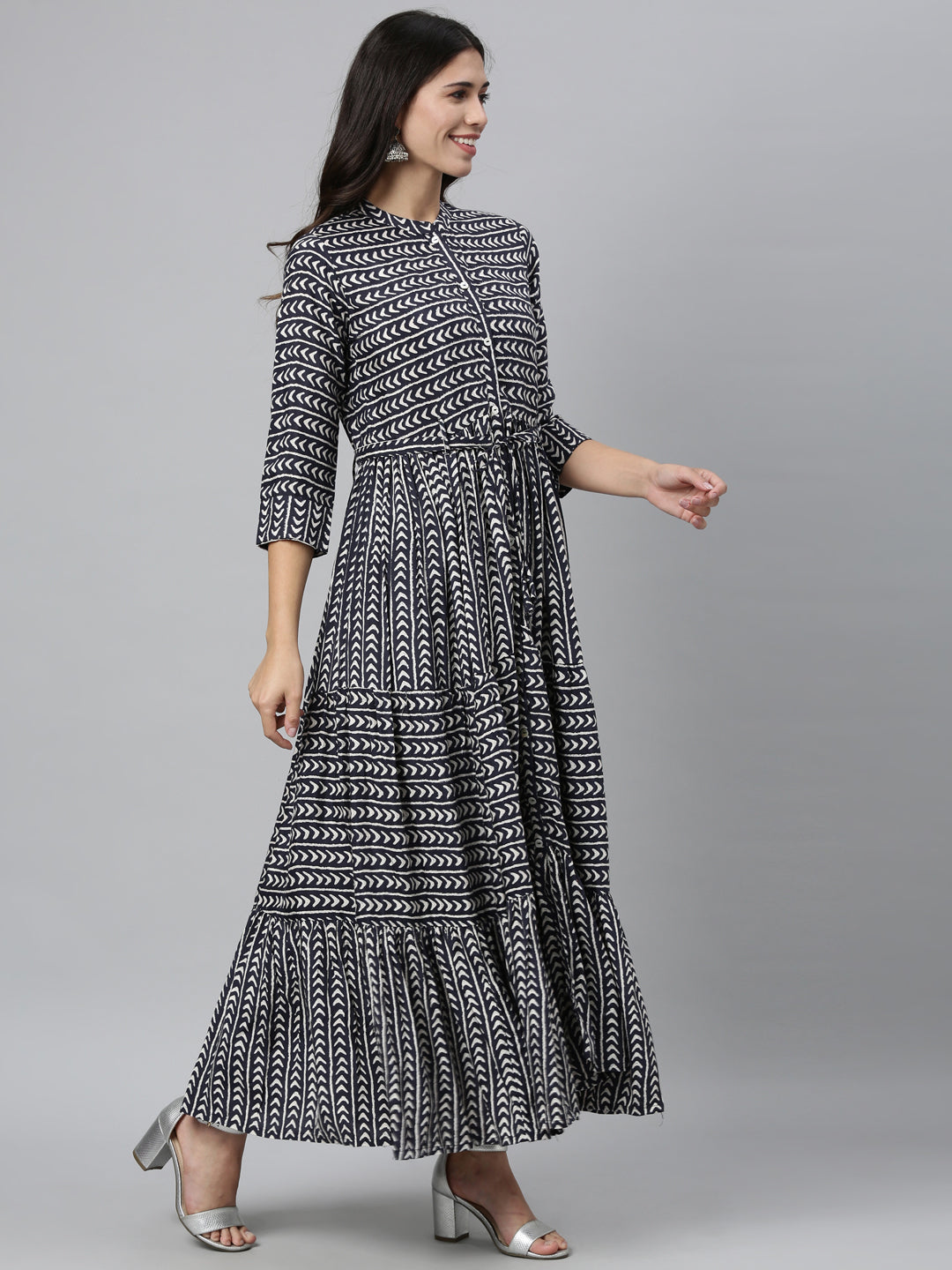 Neerus Blue Rayon Printed Anarkali Kurti - front view