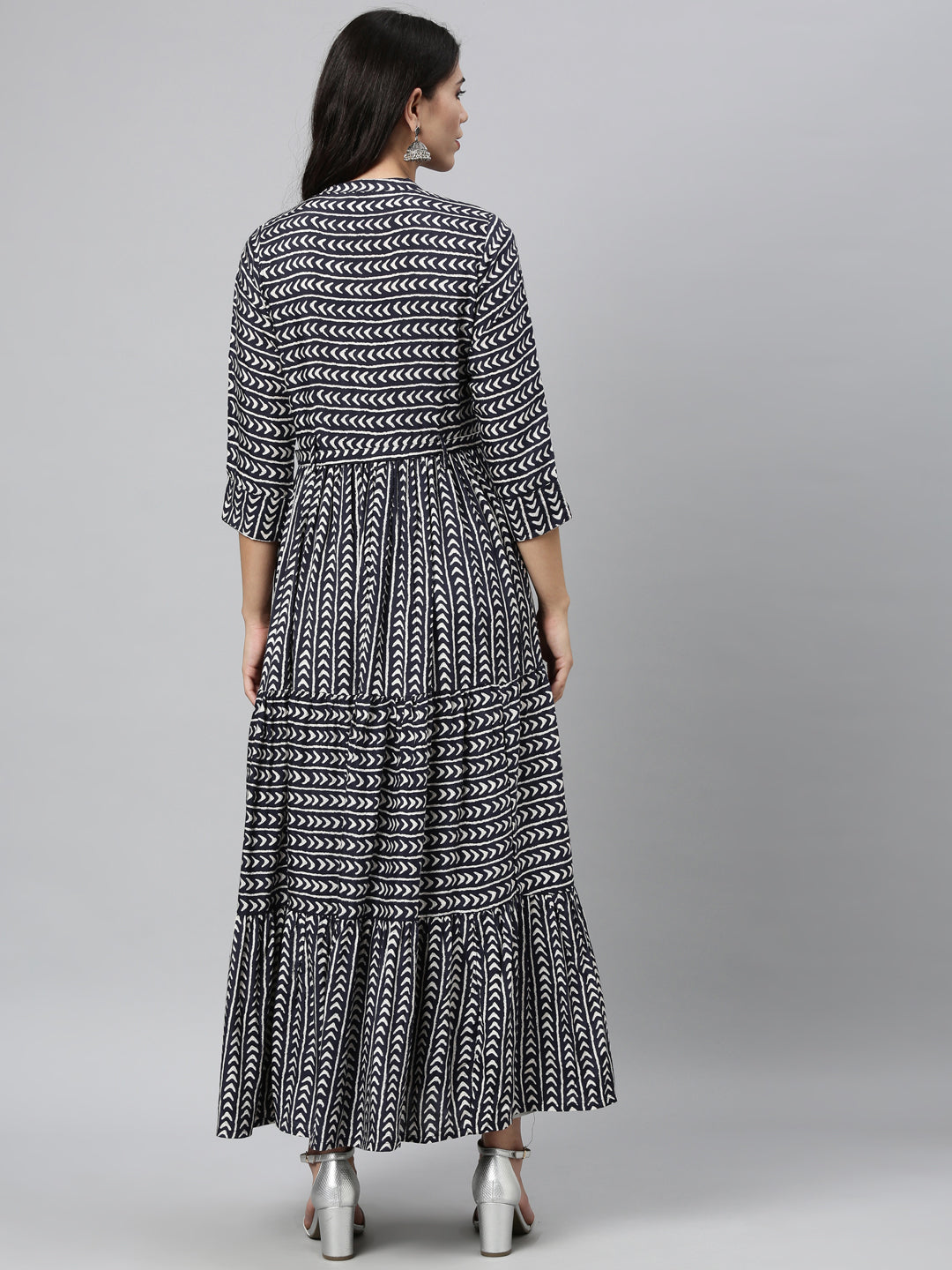 Neerus Blue Rayon Printed Anarkali Kurti - back view
