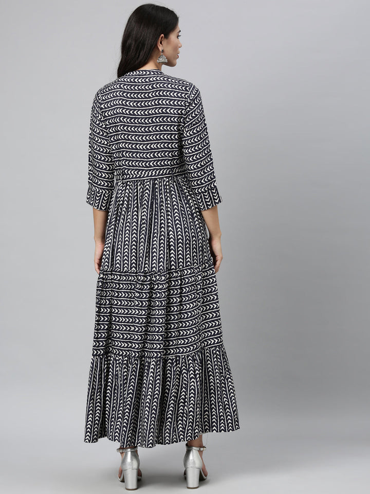 Neerus Blue Rayon Printed Anarkali Kurti - back view