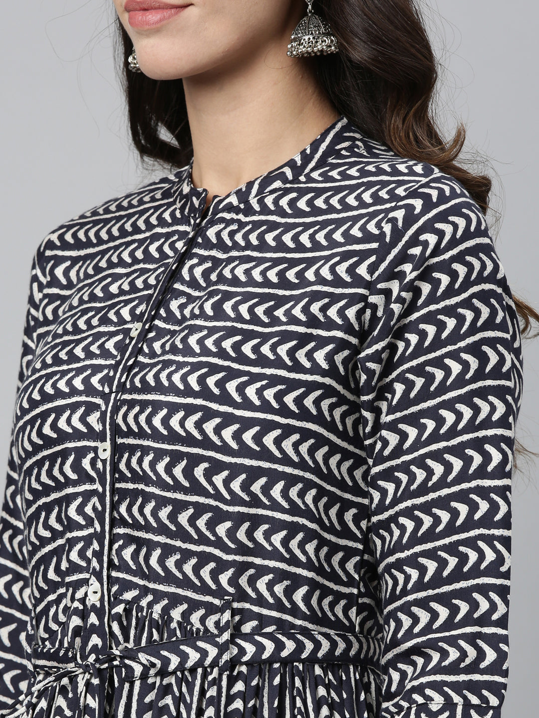 Neerus Blue Rayon Printed Anarkali Kurti - side view
