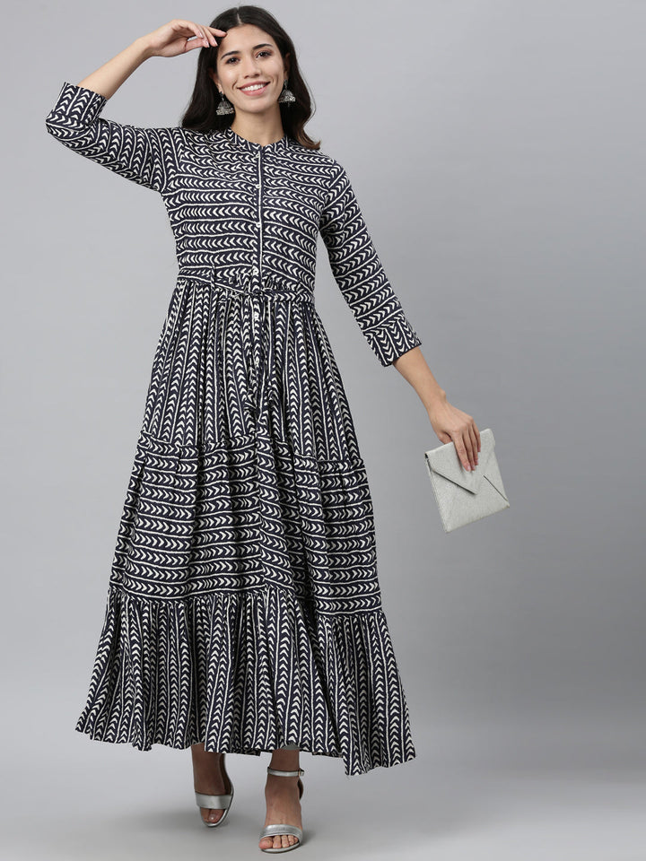 Neerus Blue Rayon Printed Anarkali Kurti - detail view 1