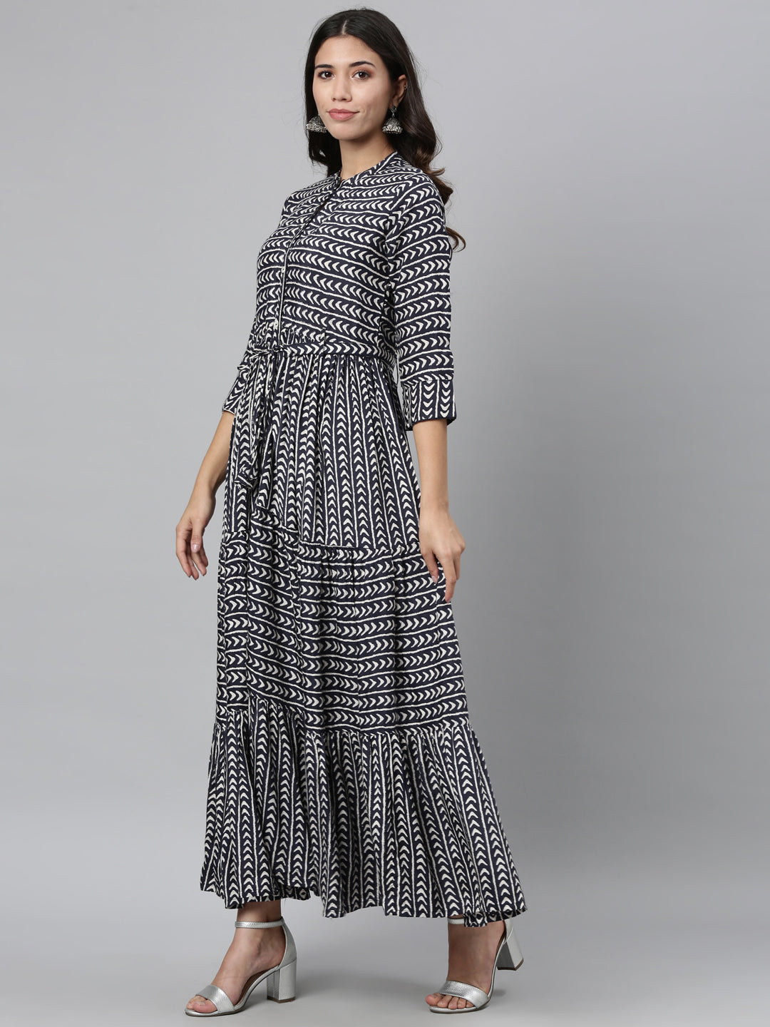 Neerus Blue Rayon Printed Anarkali Kurti - detail view 2