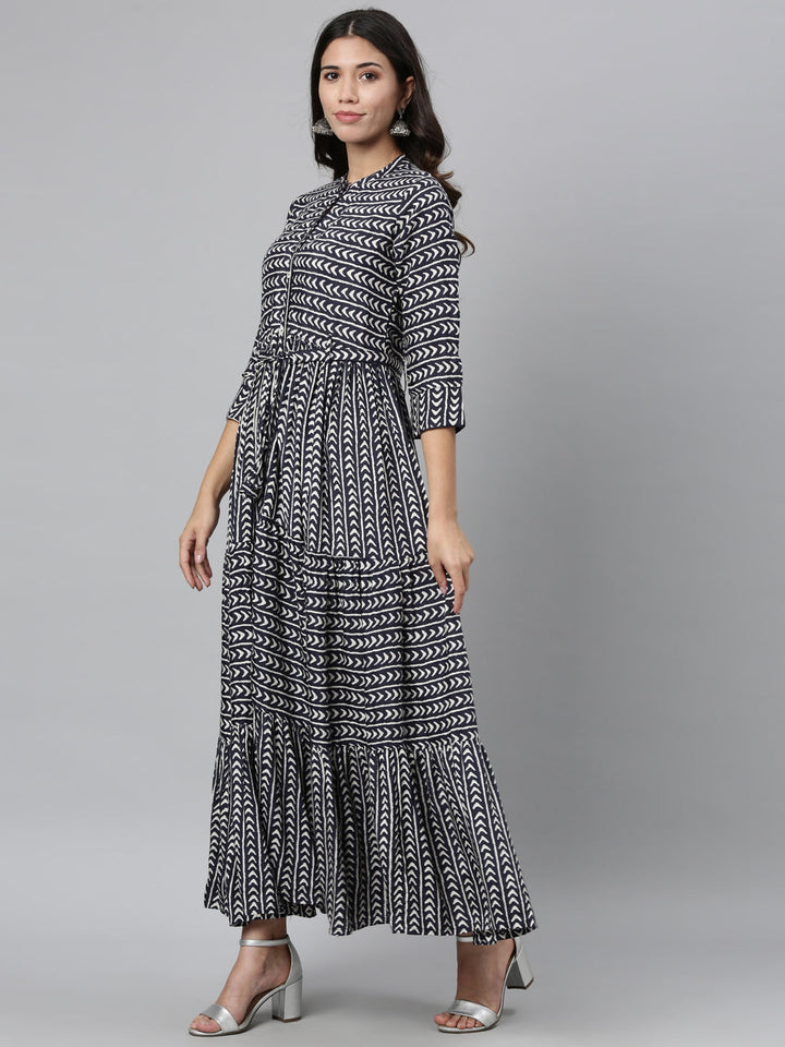 Neerus Blue Rayon Printed Anarkali Kurti - detail view 2