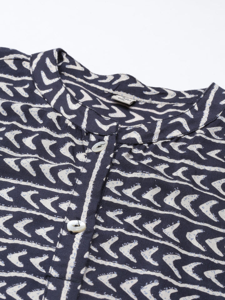 Neerus Blue Rayon Printed Anarkali Kurti - detail view 3